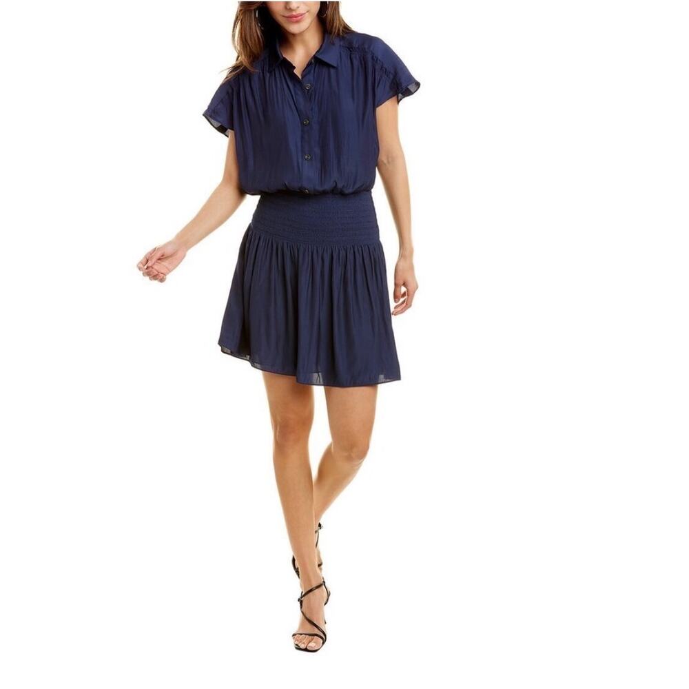 Ramy Brook Dalke Tracy Button Down Belted Navy & Gold Dress Size: Large